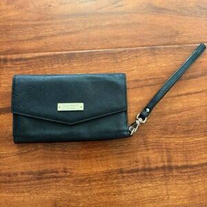 Kate Spade Black Saffiano Wristlet Wallet Gold Hardware Logo 6.5x3.75